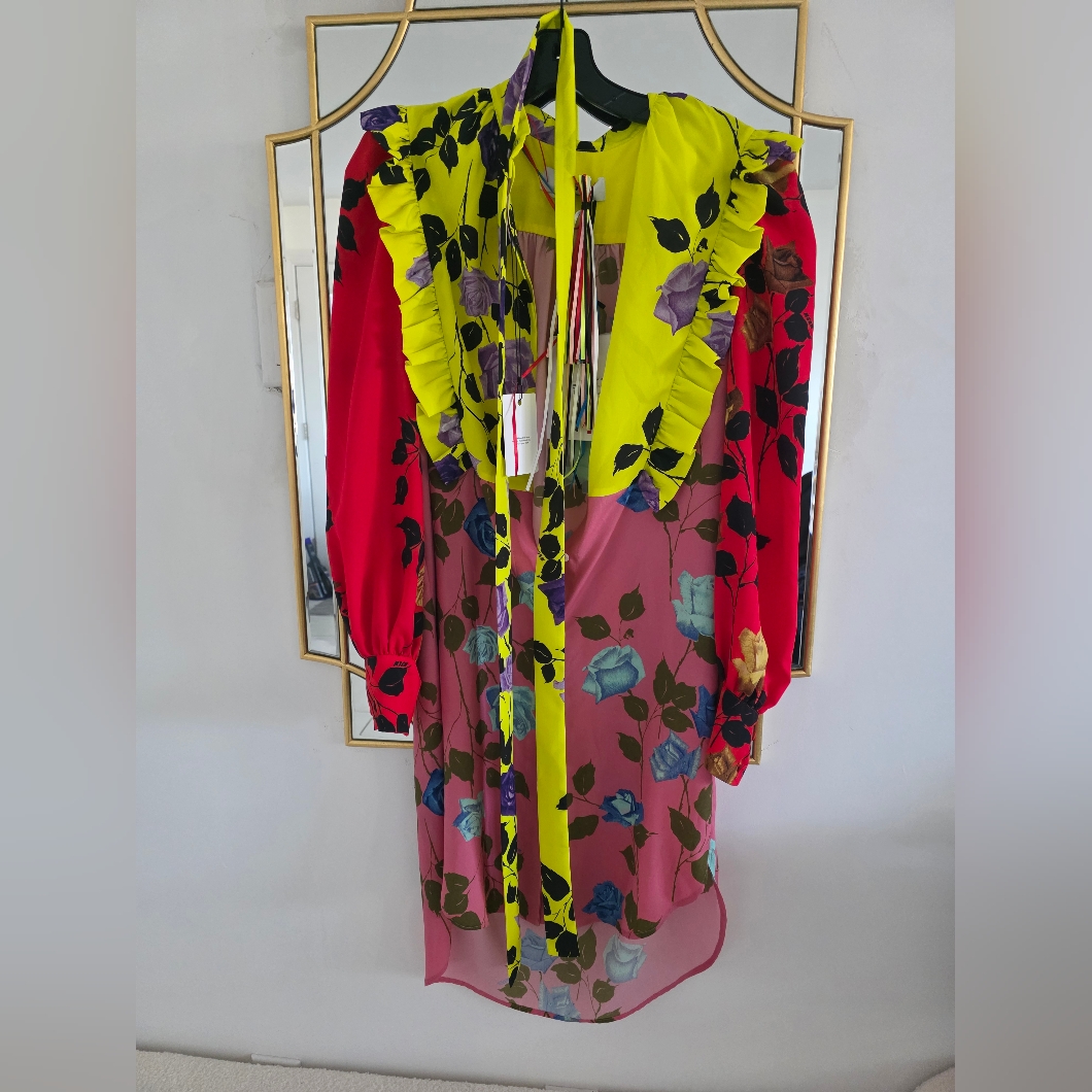 Msgm Yellow And Pink Bishop Sleeve Sundress